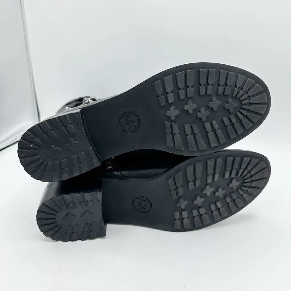 Michael Kors Chunky Heel Moto Boot Black Silver Buckles Lug Sole Sz‎ 7.5 - Picture 9 of 14
